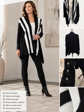 Alfani Black White Colorblock Longline Open Front Cardigan | Small Petite | NWT